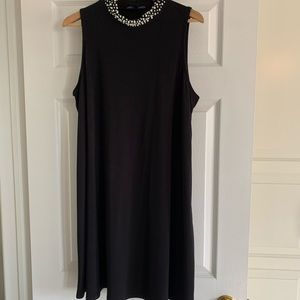 Tiana B Black Evening Dress with pearl collar.